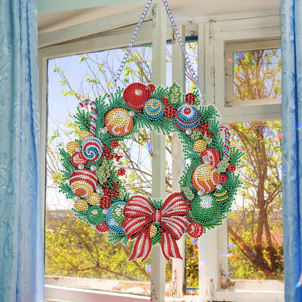 Special Shaped Diamond Painting Hanging Wreath Christmas Diamond Painting Wall Decor Wreath for Home Window Door Decor Gift