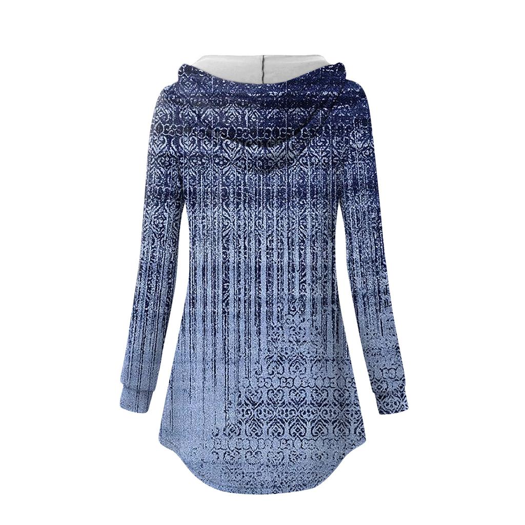 Women's Casual Fashion Color V Neck Long Sleeve Button Hoodie Tops