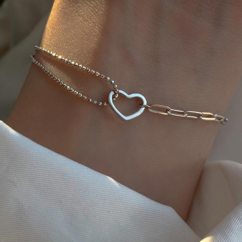Cold Wind Hollow Asymmetrical Love Bracelet Female, Korean Version of Simple Fashion Creative Double-layer Splicing Chain Bracelet
