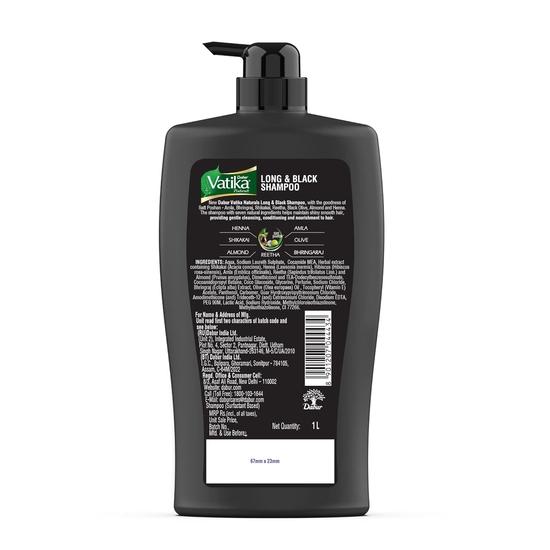 Shampoing Dabur Vatika Long & Black - 1 L | Avec Amla et Bhringhraj | Pour des cheveux brillants, longs et noirs | Sans parabènes ajoutés | Offre un nettoyage en douceur