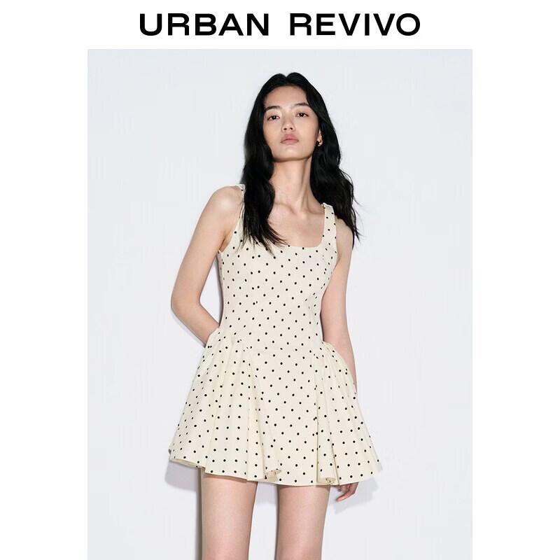 UR2026 Women s Polka Dot U-Neck Sleeveless Mini Dress XL