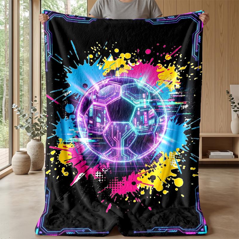 Futuristic Soccer Ball Art 4 Theme Blanket Lightweight Warm Flannel Blanket Decorative Throw Blanket for Home Decoration