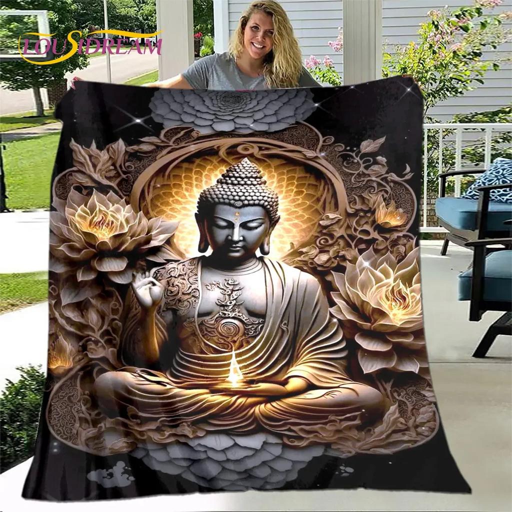Buddha Sakyamuni Buddhisme Tro Religion Blødt Plys Tæppe, Flanel Tæppe Kastetæppe til Stue Soveværelse Seng Sofa Bed