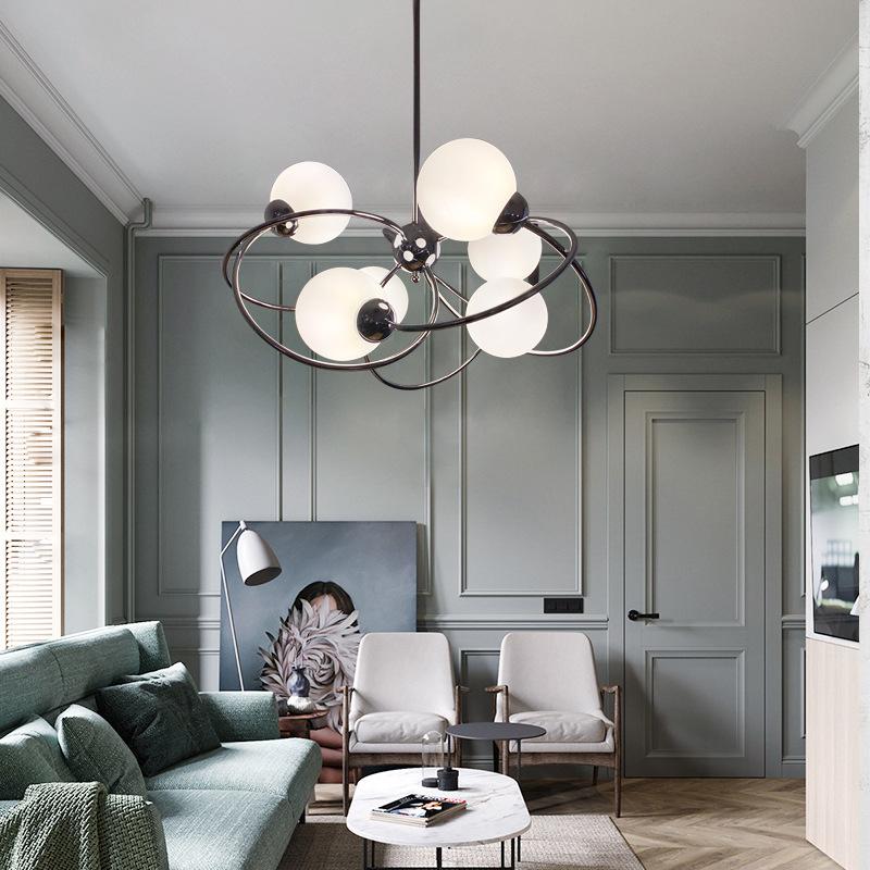 White Ball Glass Ceiling Chandeliers Chrome Modern LED Light Bauhaus Minimalist Lustres Hanging Lamps Home Decor for Living Room