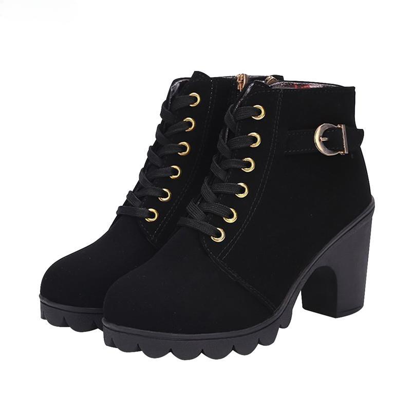 Winter Women Pumps Boots Women Pumps Side Zipper Pumps Pu Sequined High Heels Zapatos Mujer Lace -Up Platform Rubber Shoes Boots