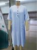 Women's Mid-Length V-Neck Cotton Linen Dress with Short Sleeves and Three-Button Pocket