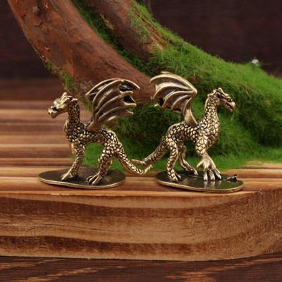 Solid Brass Pterosaur Dragon Small Statue Desktop Ornament Chinese Mythical Beast Figurines Retro Home Feng Shui Decoration