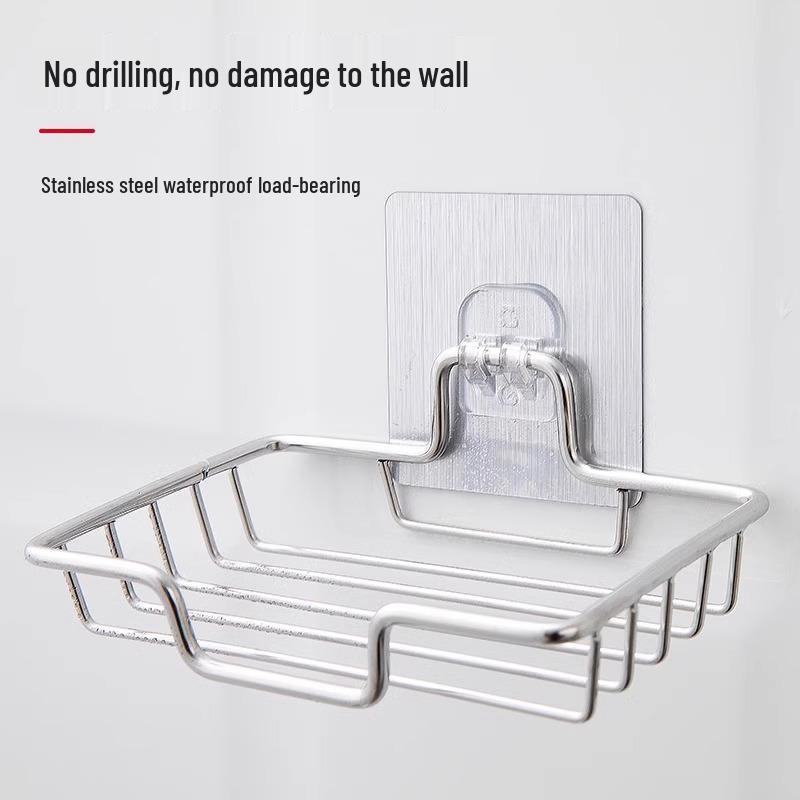 Stainless Steel Punch-Free Wall-Mounted Soap Dish with Suction Cup for Bathroom.