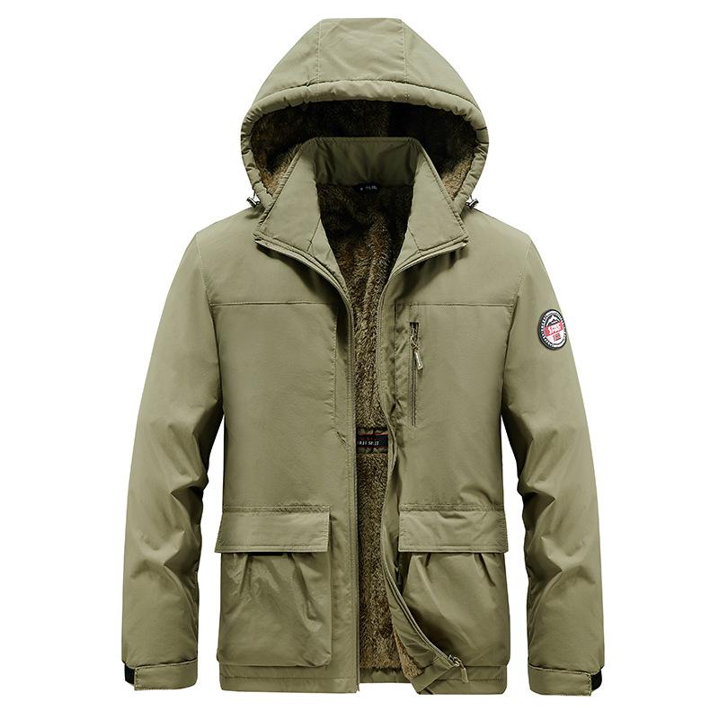 Chaqueta de invierno con múltiples bolsillos para hombre, chaqueta gruesa con capucha y carcasa rígida, abrigo de talla grande