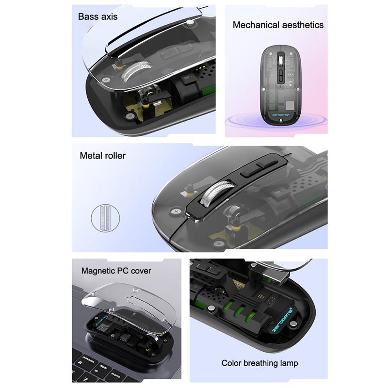 Transparent Wireless Mouse Dual Mode Bluetooth-Compatible Rechargeable Mouse Noiseless Cordless Computer Mice For Pc Laptop