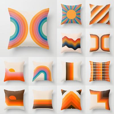Vintage Tan Background Cushion Cover Home Sofa Chair Decorative Pillow Cover Retro Rainbow Tunnel Pattern Pillow Cover