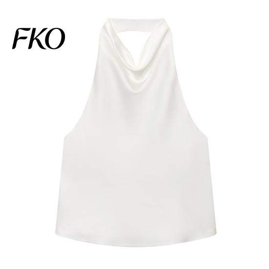 Comfortable Satin Tank Tops Women Tops, Sexy Backless Slimming Camisole, Loose Fit Halter Neck Wrinkle Resistant Shirt Sleeveless Soft Breathable M