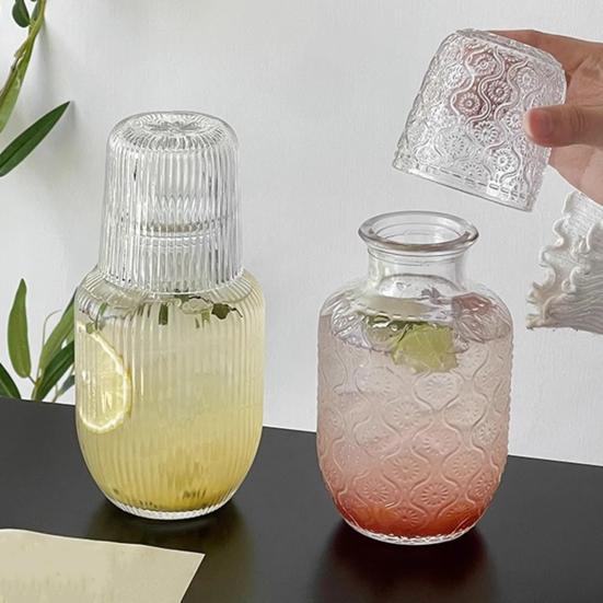 Wasserkaraffe und Glas Set Vintage Nacht Trinkbecher Set Klares Nachttischglas Saftkrug für Wasser Tee Saft
