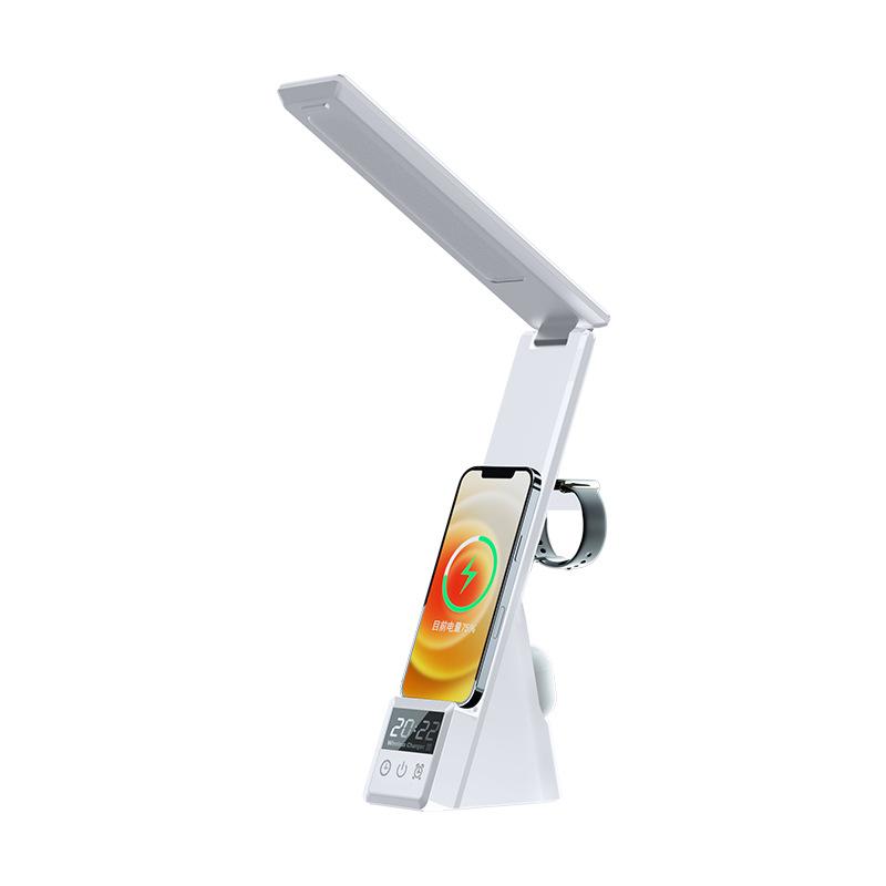 Multifunctional Table Desk Lamp with Wireless Charger Indoor Reading Folding Light With Clock for Phone for Smart Watch 2025
