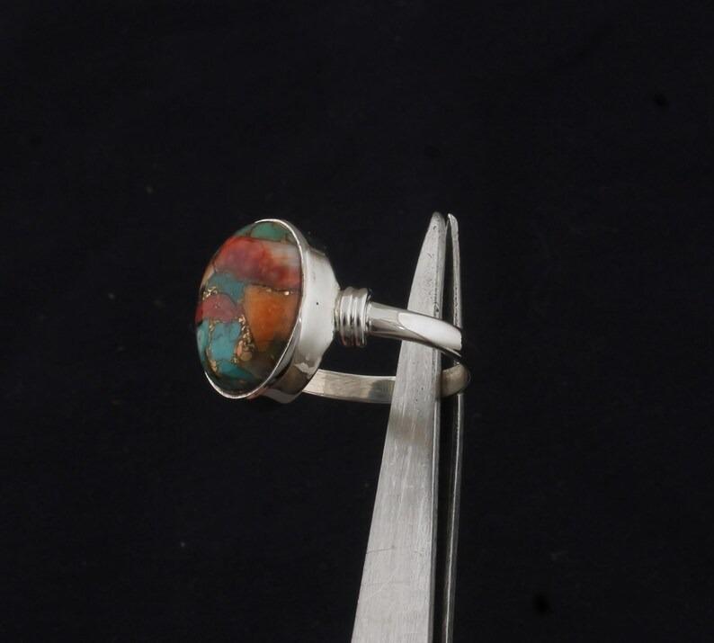 Oyster Copper Turquoise Oval Gemstone Ring Solid 925 Sterling Silver Ring Handmade Boho Ring