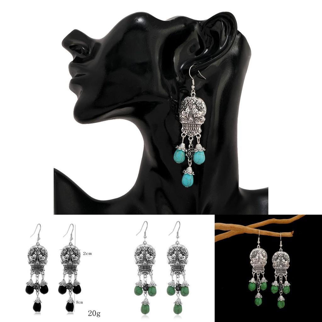Punk Skull Pendant Earrings In Alloy With Water Drop Design For Gothic Fashion