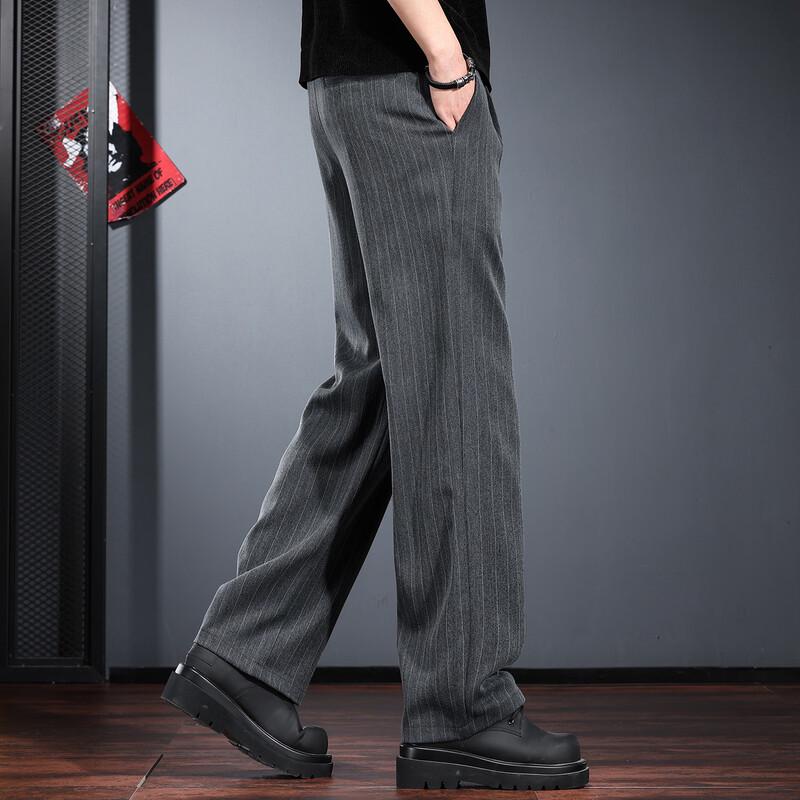 JIELEINUO Men's Old Money Style Striped Loose Straight-Leg Trousers