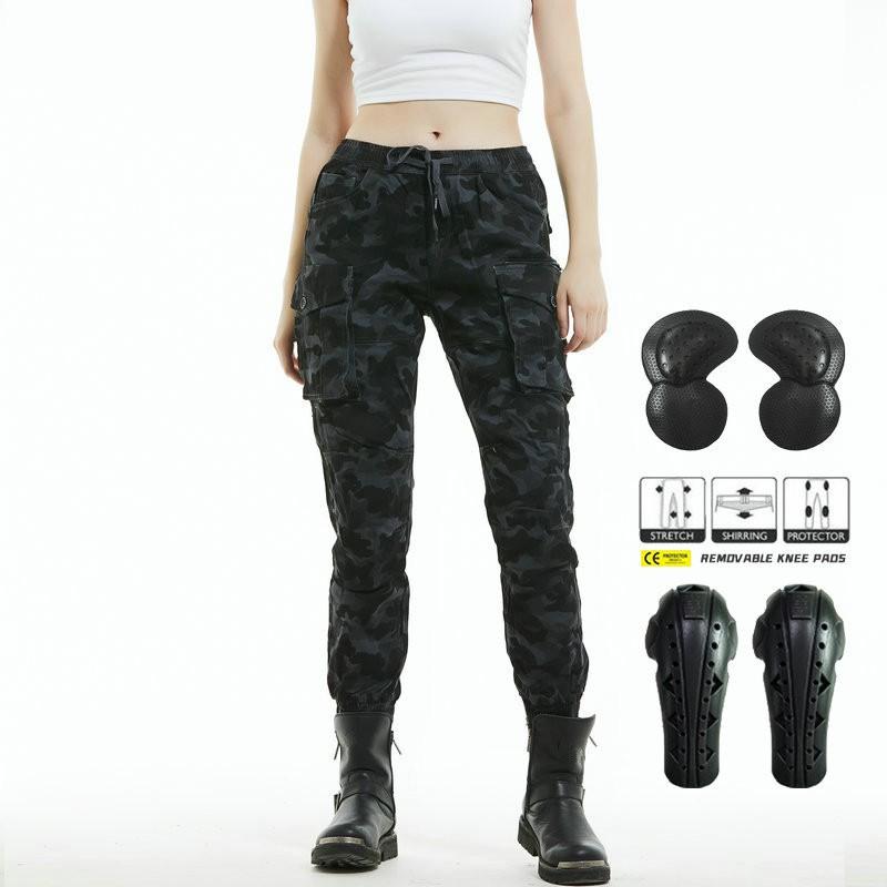 Womens Camo Motorcycle Jeans Slim Fit Multi-Pocket Biker Riding Pants With Reinforced Pads Fall Protection