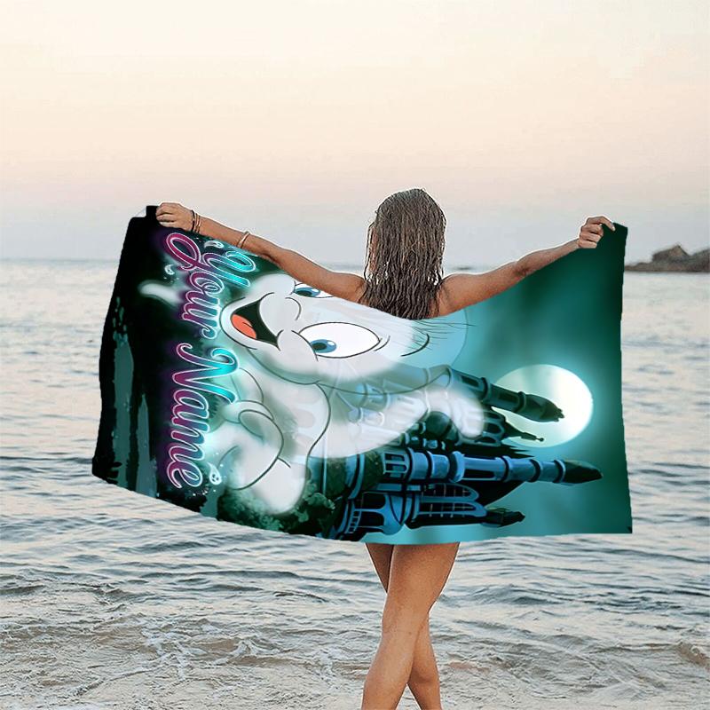 1pc Casper Beach Towel with Custom Name, Beach and Seaside Swimming Pool Equipment, Fashion Pattern, Rectangular, Travel Essential