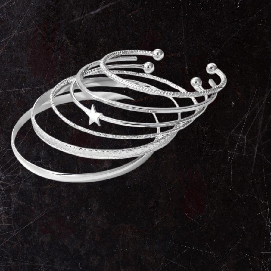 Set of 6 Elegant Star Open Cuff Bangles Trendy