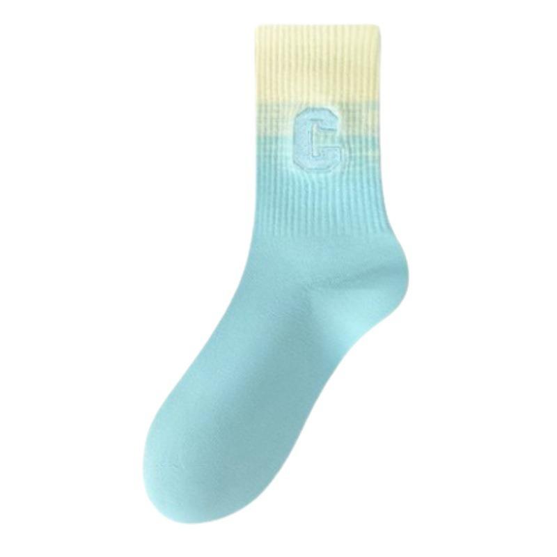 Gradient Socks, Spring and Autumn Cotton Socks, Boneless Mid-calf Sports Socks, Paired with Yoga Pants, Academic Style Long Socks for Women