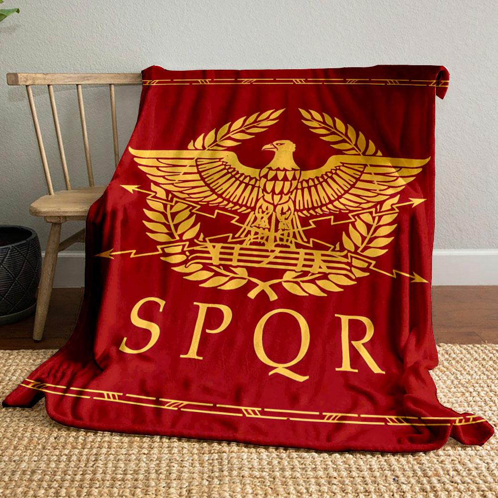 Golden Eagle with Laurel Wreath On Red Background, SPQR Lettering Below. for All Seasons Blanket Lunch Break Throw Gift