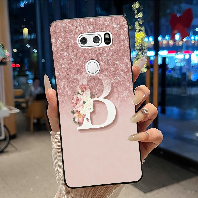 

Case For LG V30/V30 Plus/V30S ThinQ/V35 ThinQ Soft Silicone A-Z Letter Black and Pink Shiny Starry Sky Pattern Black Case Casing LG V30
