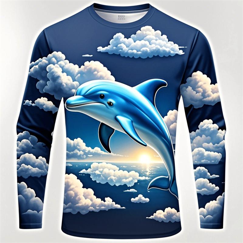 

Весенне-осенние футболки с круглым вырезом, 3D-принтом морских животных и дельфинов, модные повседневные мужские футболки с длинным рукавом 5XL