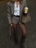 European & American Women's Autumn Casual Plaid Lapel Suit with Shorts