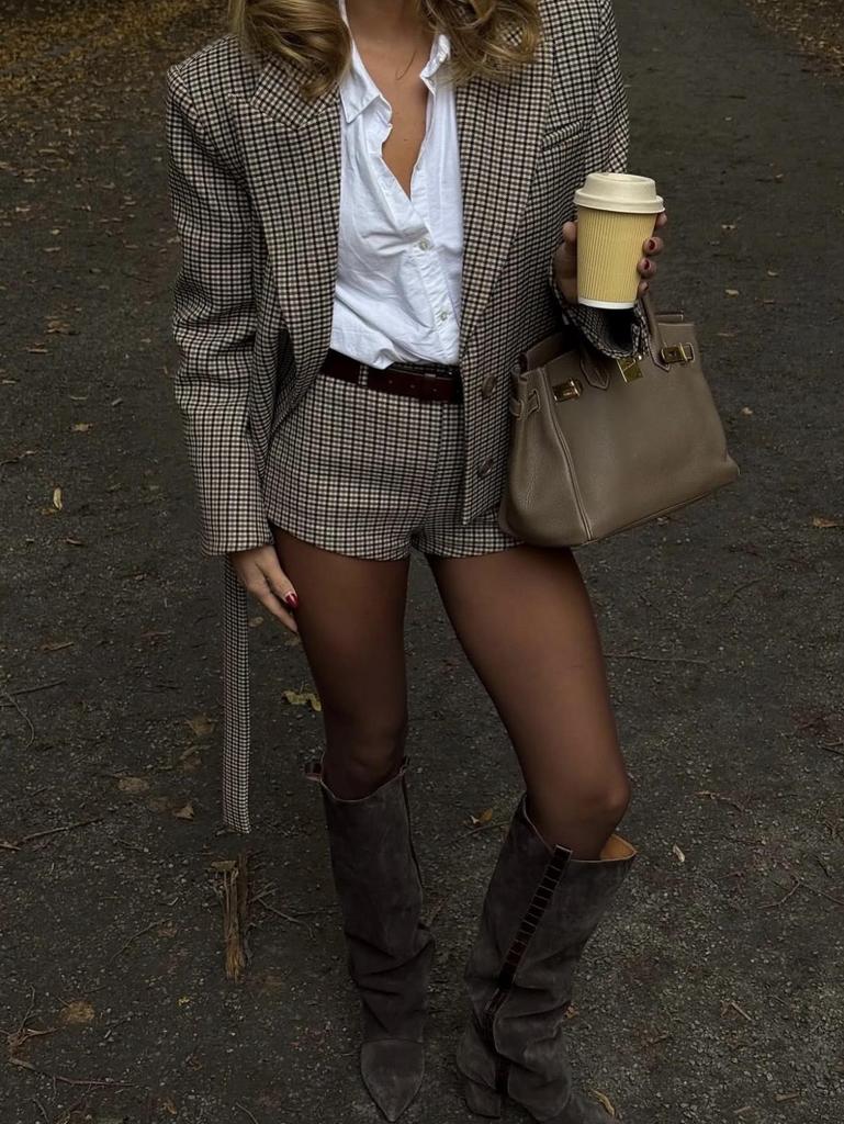 European & American Women's Autumn Casual Plaid Lapel Suit with Shorts
