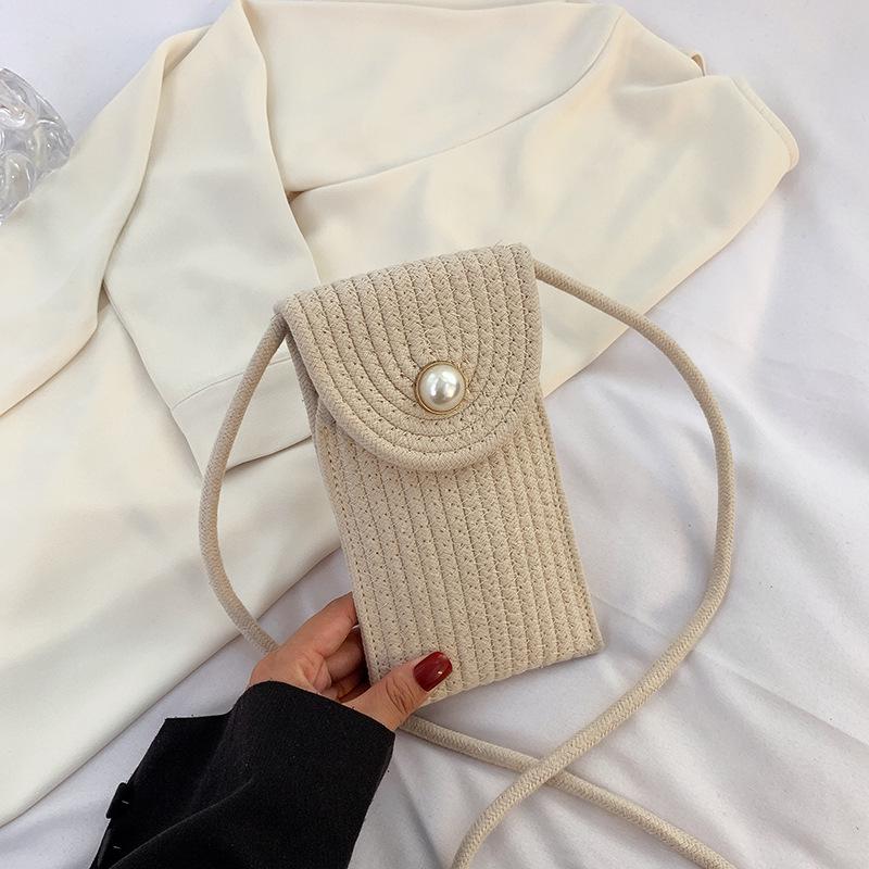 Colorful Woven Crossbody Straw Bag: Cute Cotton Rope Design, Perfect for Cell Phones - A Stylish Single Shoulder Bag for Women