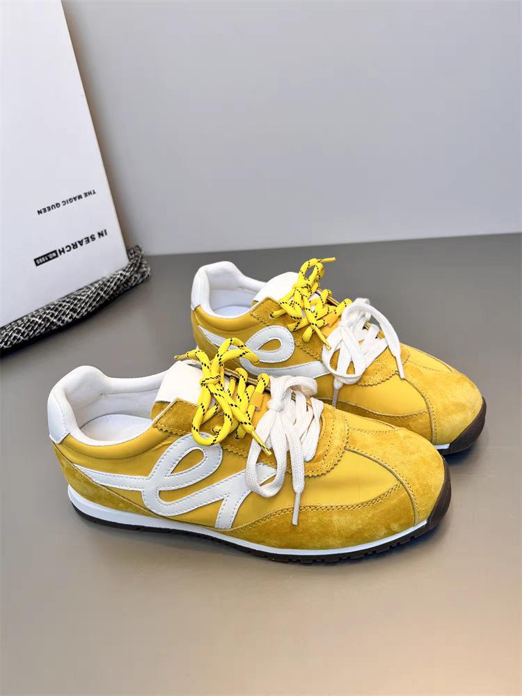 

Cowhide version~ Blue Dexun shoes retro round head lace-up Forrest Gump shoes versatile casual sports shoes flat running shoes 35 жёлтый