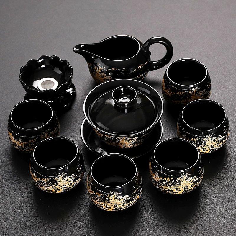 Automatic Ceramic Kung Fu Tea Set with Stone Tea Tray