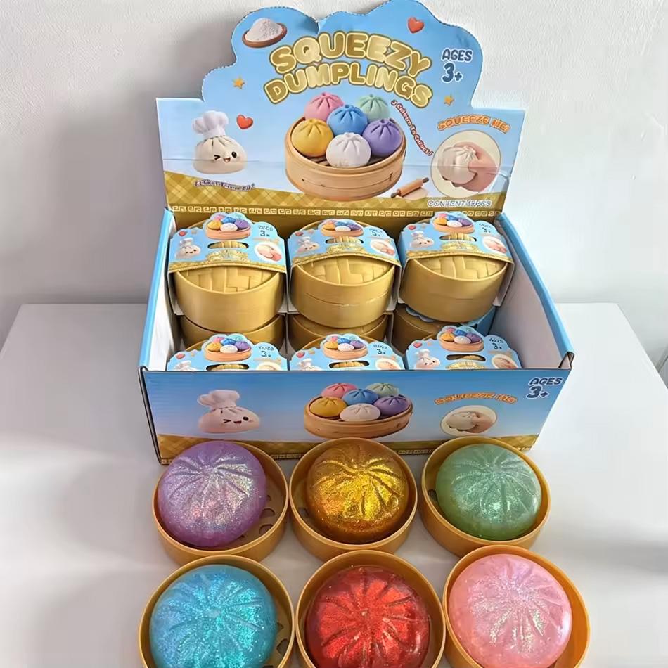 - Glitter Dumpling Squishy with Box Dumplings Sensory Squeeze Toy for Stress Relief Fans Gift