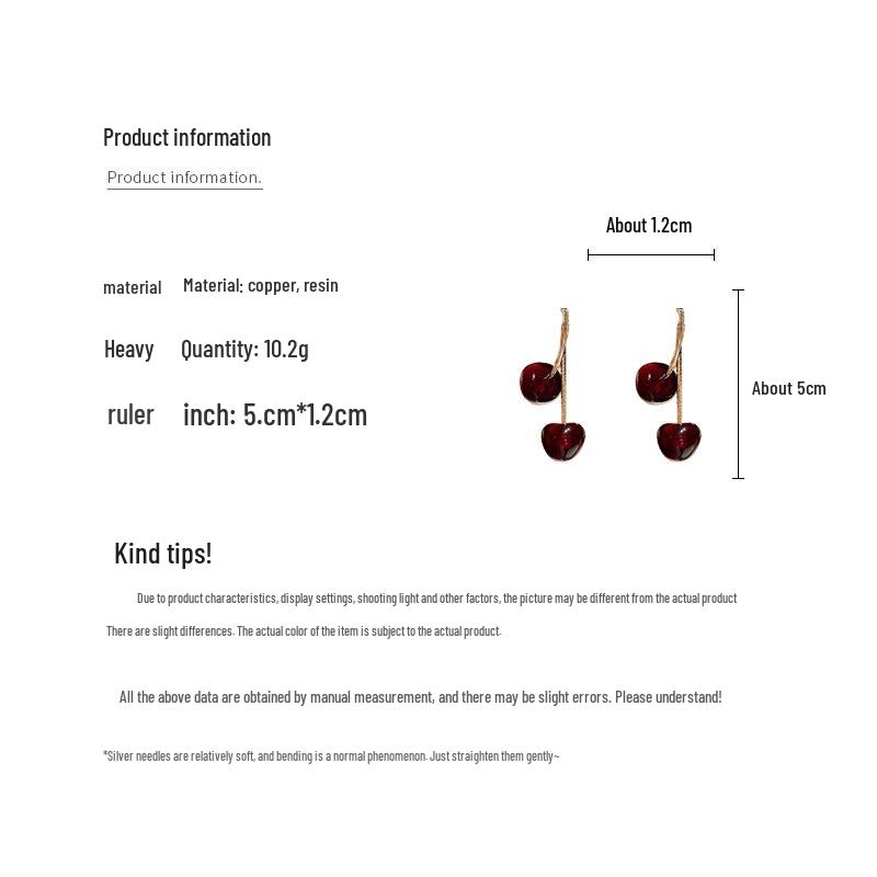 Retro Kirschharz Ohrstecker - Silbernadel, Nischendesign, Leichte Luxusmode