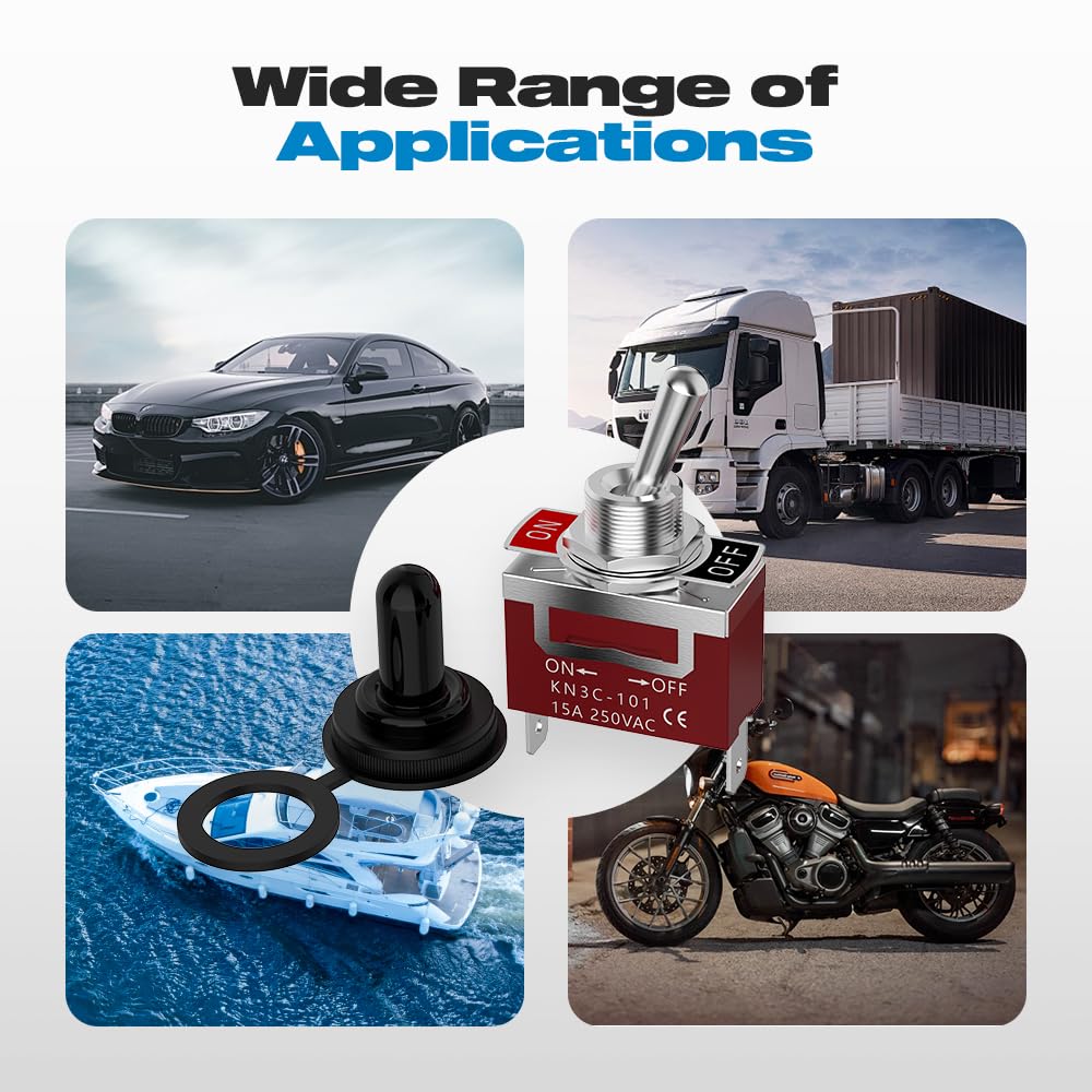 Waterproof Toggle Switch, Malictele SPST 2Pin ON/Off Marine 12V DC 30A/125VAC 20A Heavy Duty Toggle Switch with Waterproof Cap Terminals for Vehicles