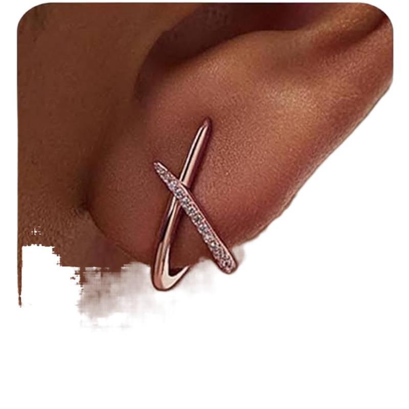 Dámské náušnice křížky pozlacené 14K zlatem s lesklými zirkony - Elegantní a jednoduchý design