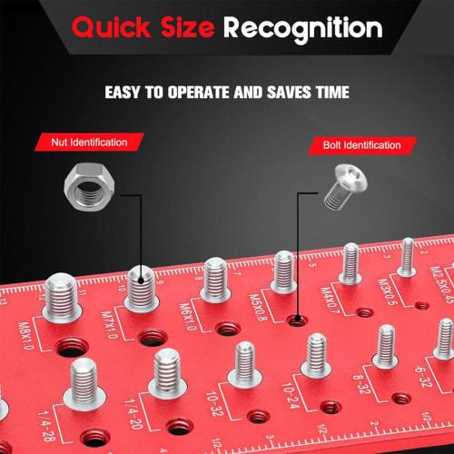 Nut and Bolt Thread Checker, Bolt Size and Thread Gauge, Aluminum Alloy Metric Thread Bolt Size and Thread Gauge, Wall-Mountable Bolt Thread Identific