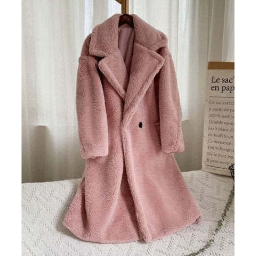 Loose Fur All-in-one Imitation Fur Jacket For Women Mid-length Large Trench Coat Lambswool