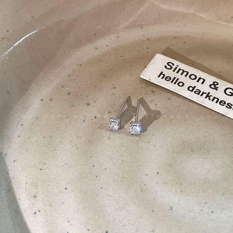 

Niche Style Women s Summer Earrings Removal-Free before Sleep Zircon 4mm square zircon earrings-Silver Needle