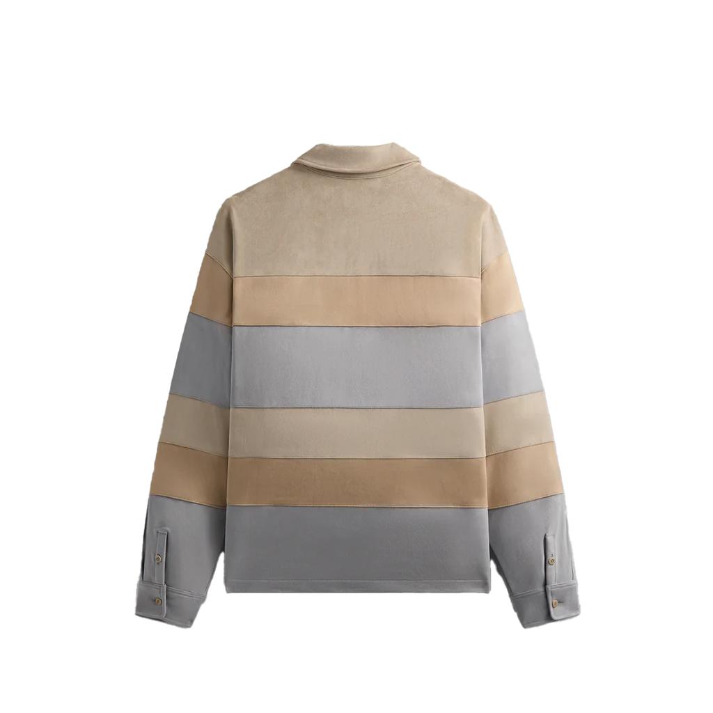 Kith FW24 Stripe Microsuede Tanner Pullover Fall 2024 Collection Lettered American College Style Long Sleeve Polo Shirt Men Tops Sand KHM032334-104