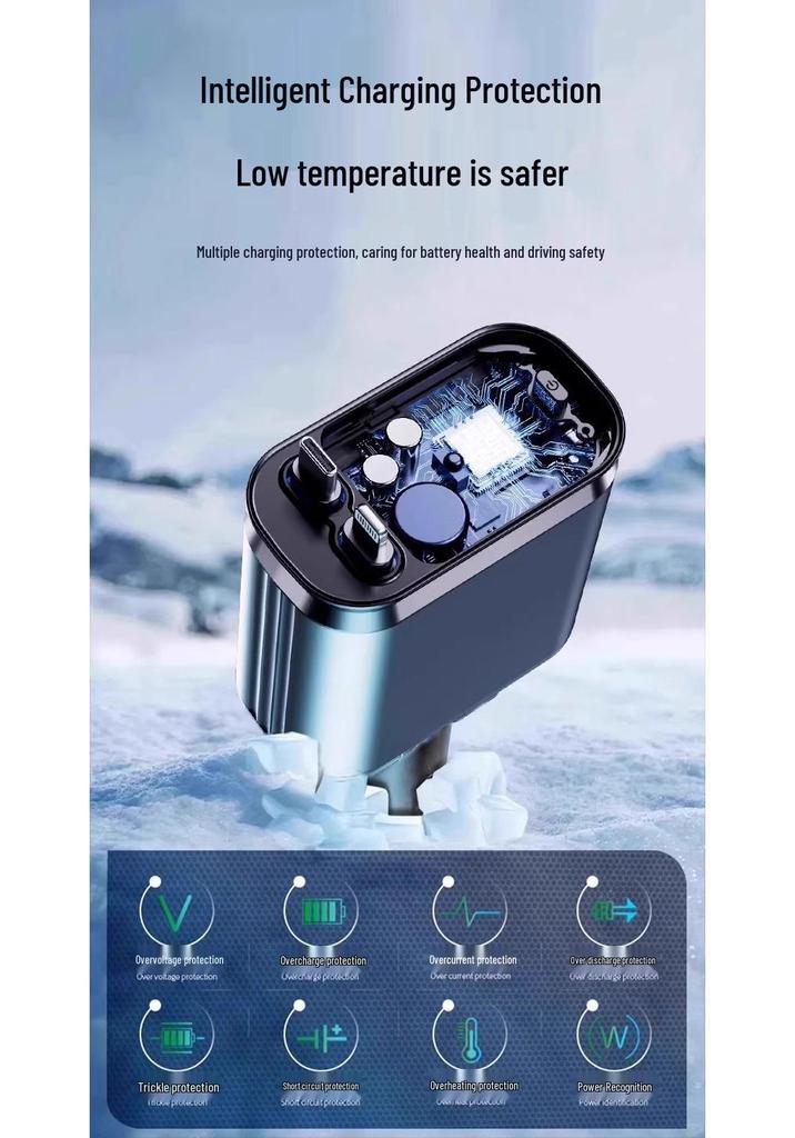 Retractable 4-in-1 Car Charger with RGB Ambient Light and Starry Sky Ceiling.
