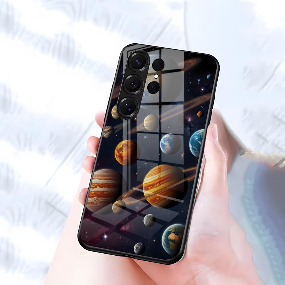

Space Planet Phone Case For Samsung S26 S25 S24 FE S23 S22 S21 Plus S20 Ultra Note20Ultra Black Glass Cover Galaxy S25 plus