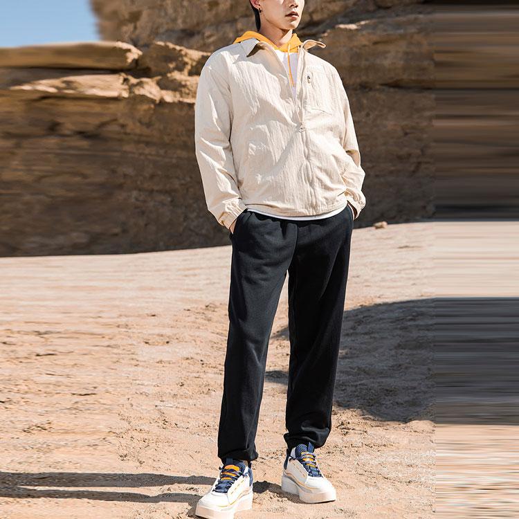 Anta Logo Print Solid Casual Sweatpants With Cuffed Ankles Men Bottoms Basic-Black 152148749R-1