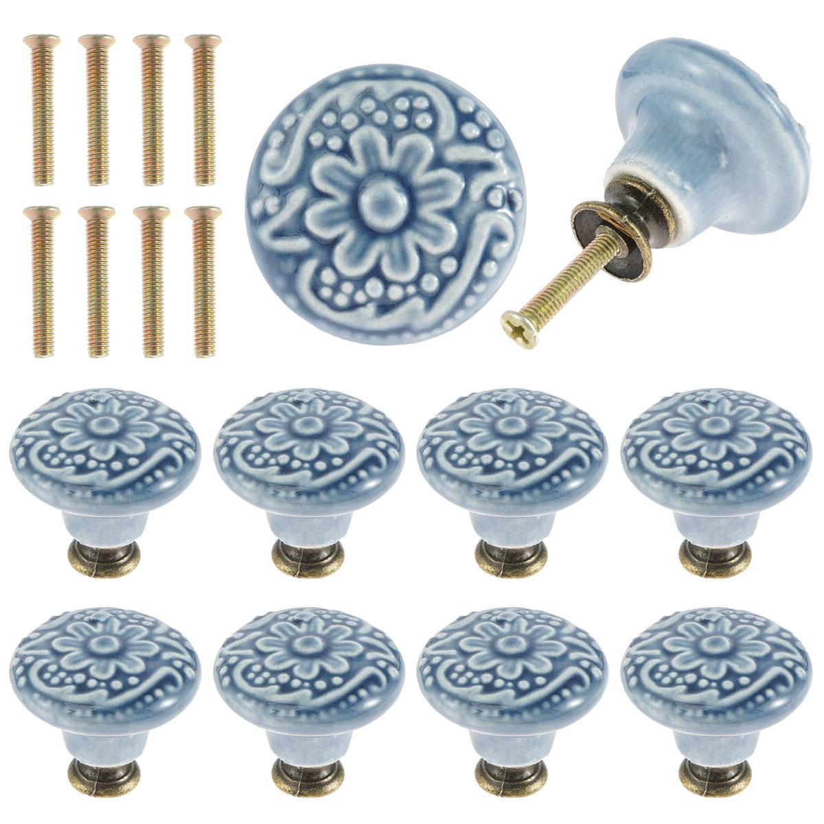 

10pcs Retro Drawer Handle Round Cupboard Door Pull Knob Ceramic Dresser Knob Single Hole Durable Drawer Handle Knob with 10 Scre
