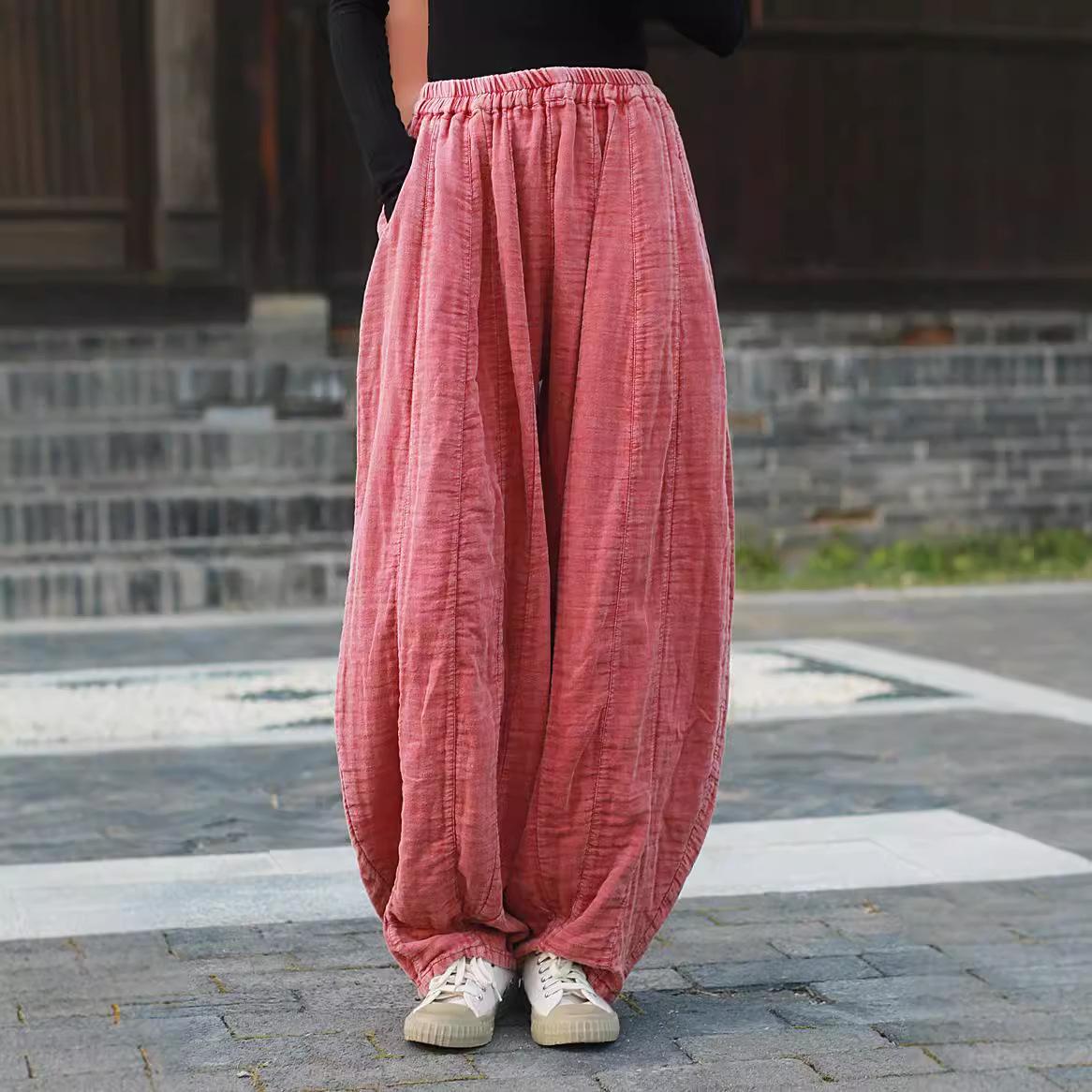 

Johnature Женские осенние винтажные свободные повседневные однотонные шаровары Niche Loose Retro Personality Брюки One Size