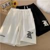 Oversized Loose Shorts Men American Retro Gothic Alphabet Print Japanese Samurai Style Casual Sports Beach Pants Shorts