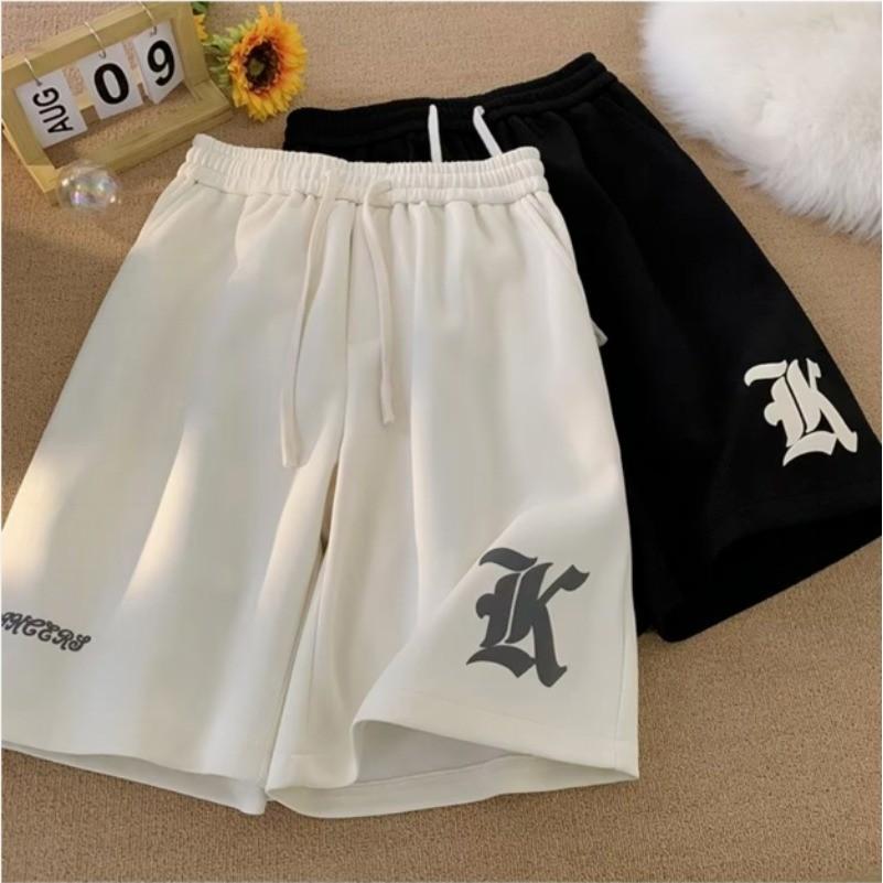 Oversized Loose Shorts Men American Retro Gothic Alphabet Print Japanese Samurai Style Casual Sports Beach Pants Shorts
