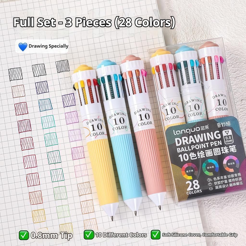 10-in-1 Colored Multicolor Ballpoint Pen Set 0.8mm 30/60 Colors Pens Fine Point Retractable Ballpoint Pens for Office School