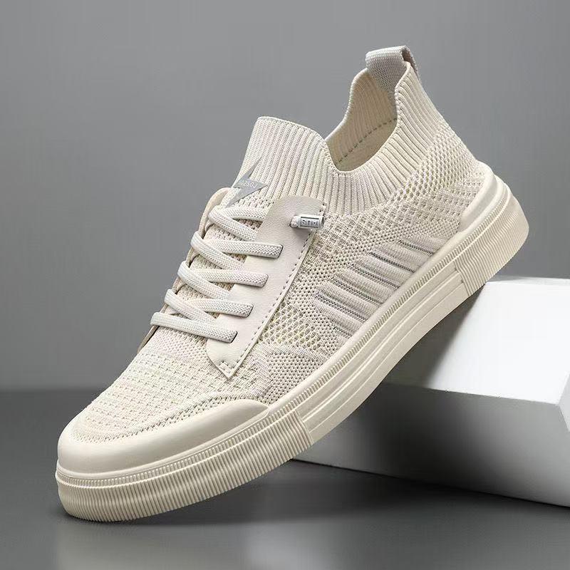 Men's Breathable Mesh Flyknit Casual Shoes - 2026 Spring/Summer Collection, Flat Bottom, Comfortable Board Shoes
